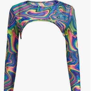 NWT Women's Reflective Super Ultra Crop Top L Mesh Long Sleeve Rave EDM Festival